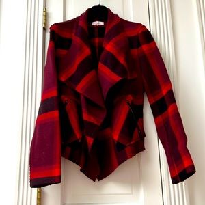 PARKER asymmetrical cut flap wool plaid jacket